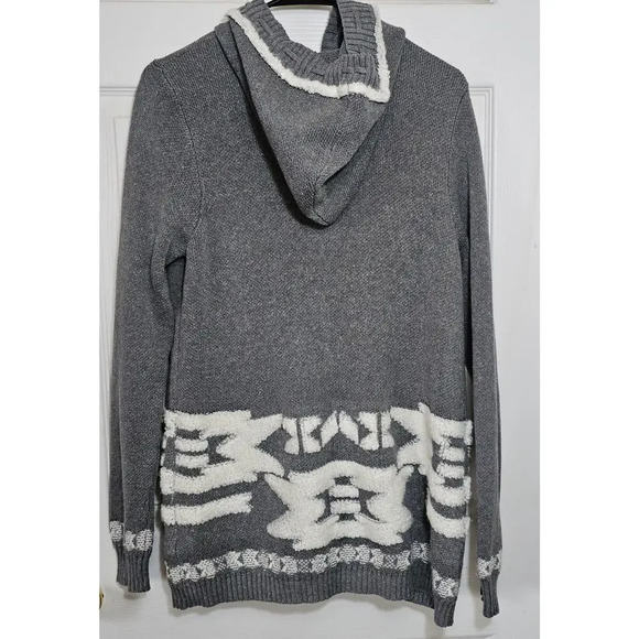 Eddie Bauer Women's Long Hooded Sweater Large Gray Geometric Aztec Cardigan - Picture 10 of 10